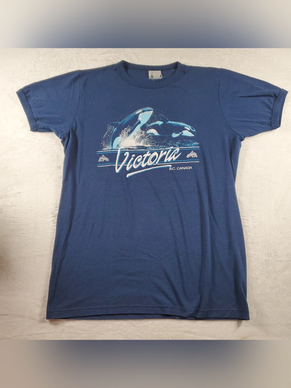 Vintage 80s Victoria B.C. Canada Whales 3-Ringer T-shirt Made In USA M/L READ